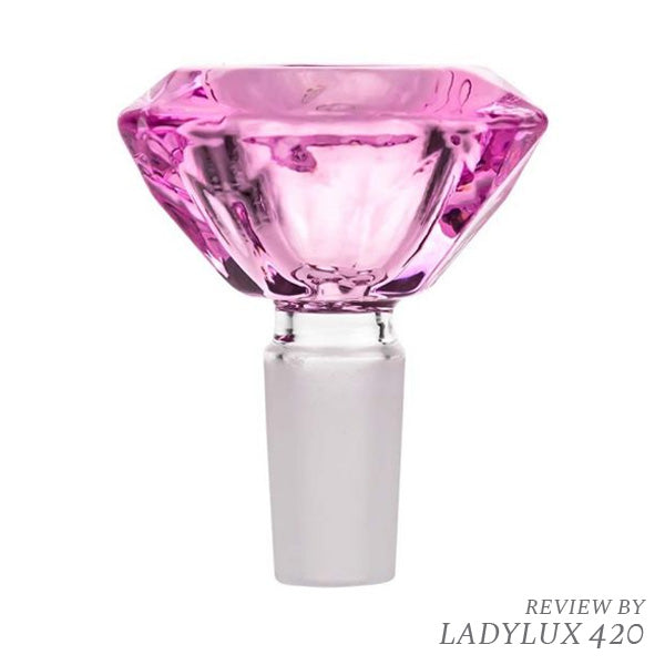 Diamond cut jewel-toned 14mm glass herb slide bowl – thick, vibrant, and durable design.