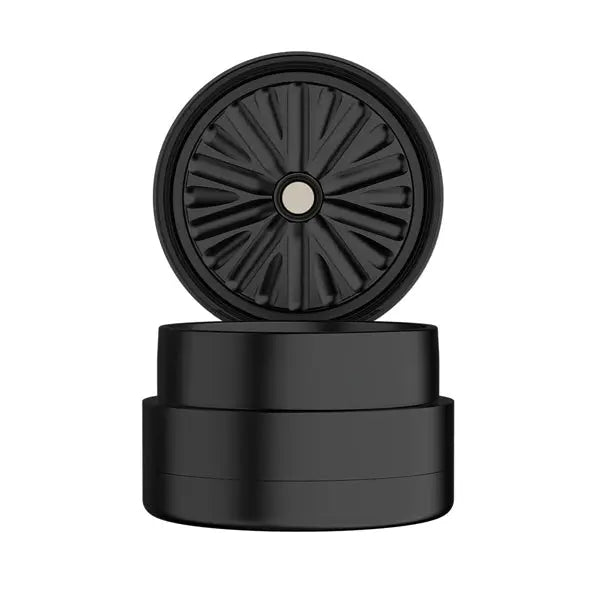 Flower Mill Next Gen 2.5" Aluminium 3 Piece Grinder for Smooth Herb Grinding - black - open lid