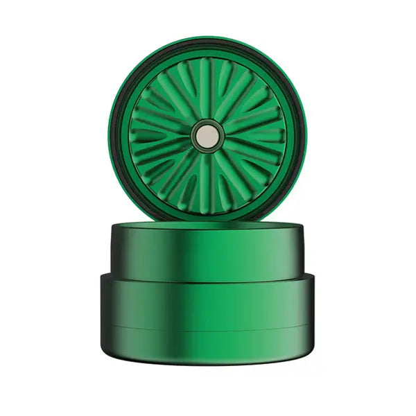 Flower Mill Next Gen 2.5" Aluminium 3 Piece Grinder for Smooth Herb Grinding - green - open lid