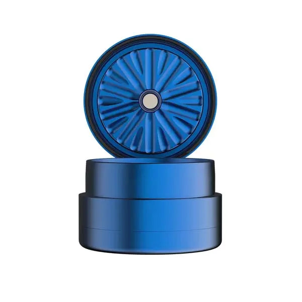Flower Mill Next Gen 2.5" Aluminium 3 Piece Grinder for Smooth Herb Grinding - blue - open lid