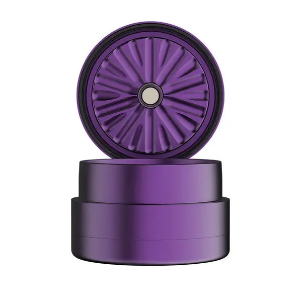 Flower Mill Next Gen 2.5" Aluminium 3 Piece Grinder for Smooth Herb Grinding - purple - open lid