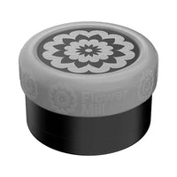 Flower Mill 2.5-inch silicone grinder grip sleeve for improved comfort and control - clear with grinder