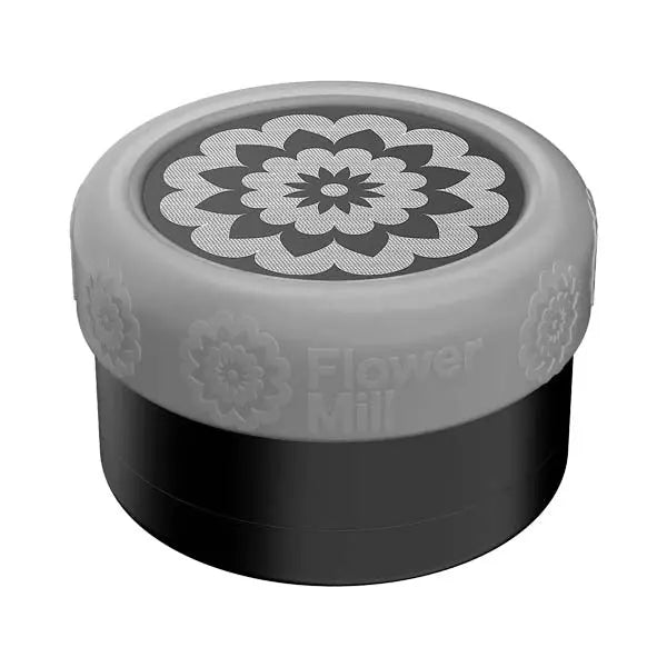 Flower Mill 2.5-inch silicone grinder grip sleeve for improved comfort and control - clear with grinder