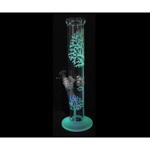 Glow in the Dark Tree Frosted Glass Water Pipe - 13.5"