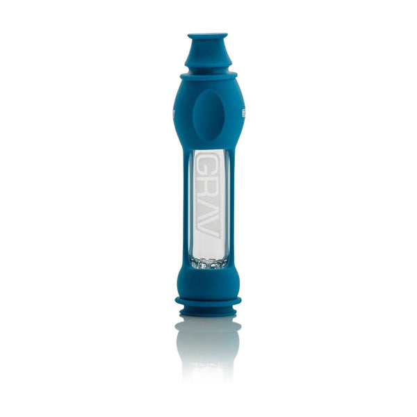Grav 16mm Octotaster blue hand pipe with protective silicone skin for portable, durable smoking