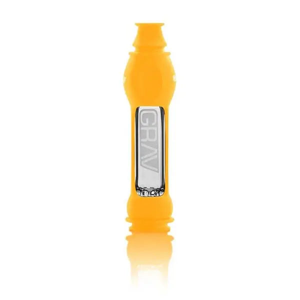 Grav 16mm Octotaster green hand pipe with protective silicone skin for portable, durable smoking - yellow