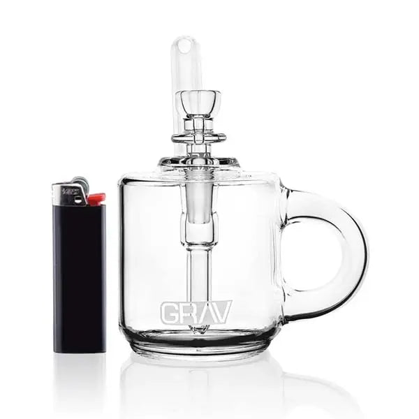 Grav Labs Sip Series pocket coffee mug bubbler clear glass compact water pipe - size