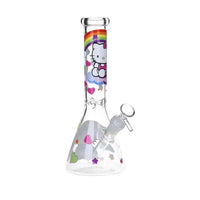 Greetings Feline 10" glass beaker bong with cat design – sturdy and smooth smoking pipe - clear