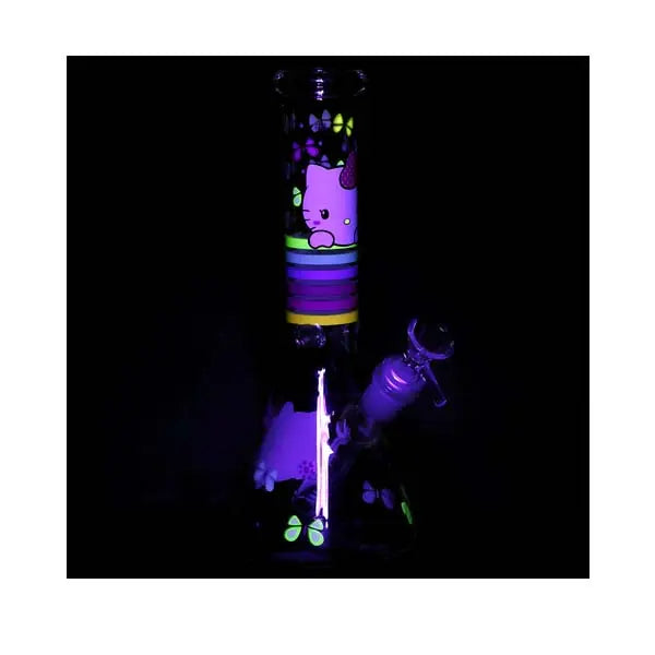 Greetings Feline 10" glass beaker bong with cat design – sturdy and smooth smoking pipe - glow