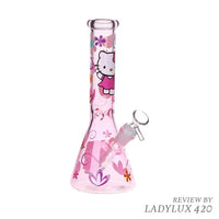 Greetings Feline 10" glass beaker bong with cat design – sturdy and smooth smoking pipe - pink