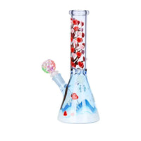 Glow-in-the-dark Heart Blossom 10" beaker bong with pink floral design on clear glass - back