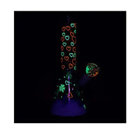 Glow-in-the-dark Heart Blossom 10" beaker bong with pink floral design on clear glass - night