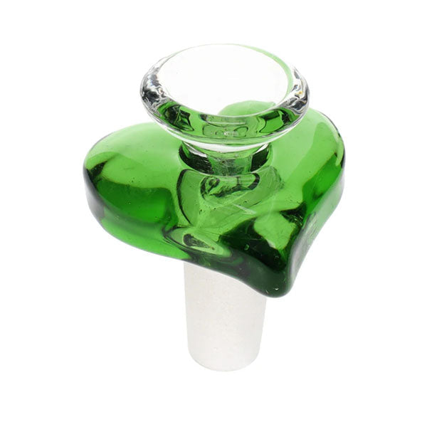 Heart-shaped 14mm glass bowl, fast Australia-wide shipping, durable borosilicate design green