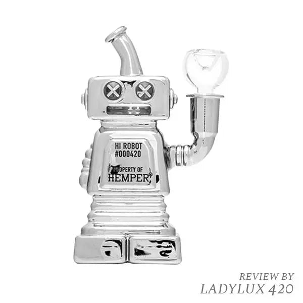 Hemper Hi-Robot 5.9" glass water pipe with futuristic design and percolator function