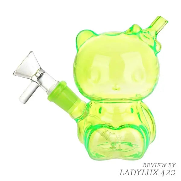 Hey There Kitty 4-Inch Glass Water Pipe – Cute Mini Bong for Smooth Hits - green