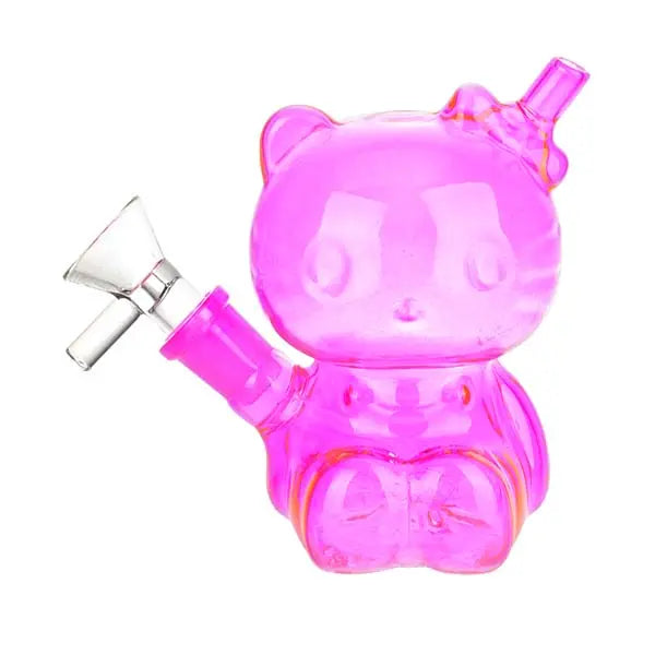 Hey There Kitty 4-Inch Glass Water Pipe – Cute Mini Bong for Smooth Hits - pink