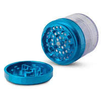 Human Grade 2.5 inch aluminum storage grinder Model 1A – sleek, durable herb grinder - blue open