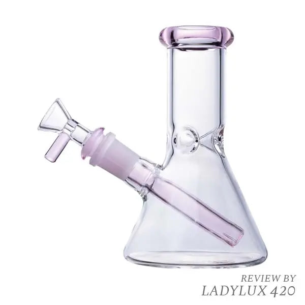 Human Grade 6 inch mini beaker bong, compact glass water pipe for smooth hits - pink