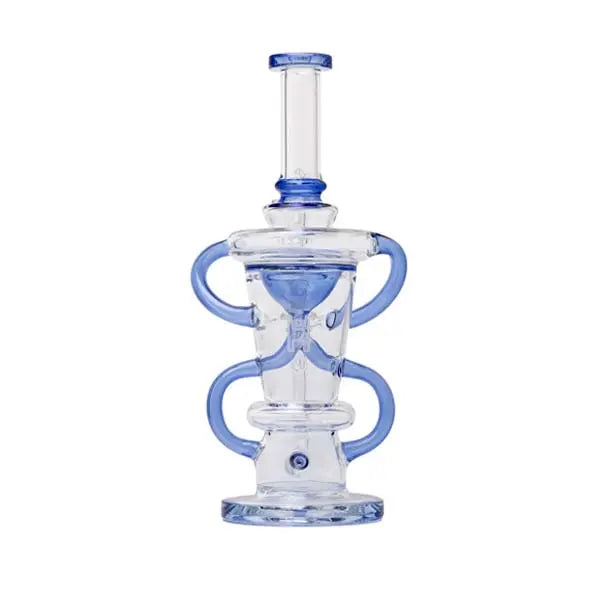Human Grade straight recycler dab rig with blue accents – durable, sleek design for smooth hits. Back