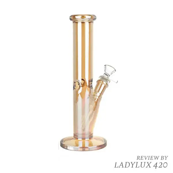 Infinite Splendor 9.75-inch straight tube glass water pipe gold hued finish