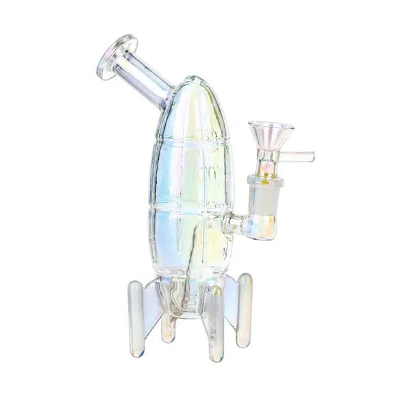 Journey to the Stars 7" electroplated glass bong with cosmic design and curved mouthpiece - back