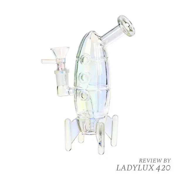 Journey to the Stars 7" electroplated glass bong with cosmic design and curved mouthpiece