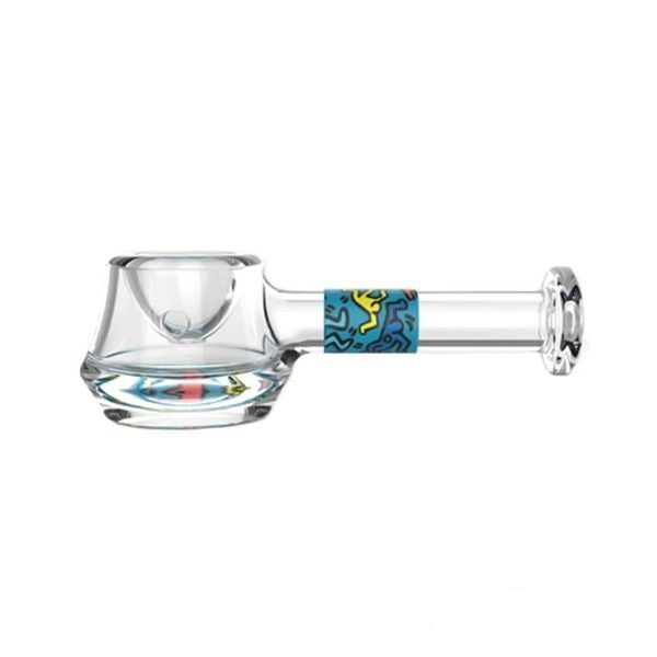 Keith Haring glass spoon pipe in blue and yellow – fast shipping Australia-wide
