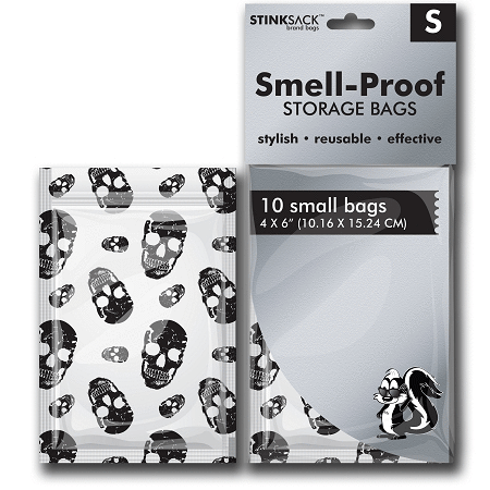 Stink Sack Smell-Proof Storage Bags Skull Design - Small x10 Per Pack