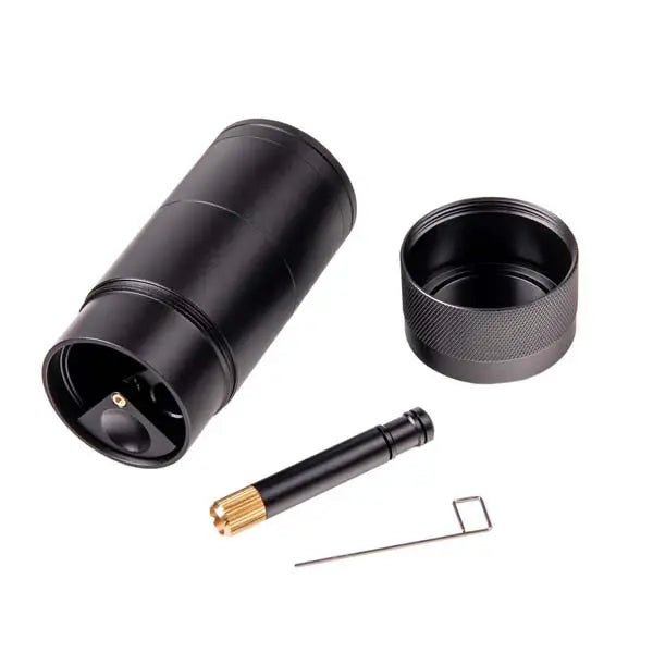 MJ Arsenal Capsule dugout with built-in grinder and storage for dry herb use - black open