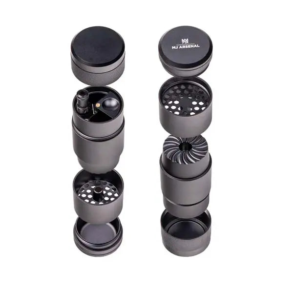 MJ Arsenal Capsule dugout with built-in grinder and storage for dry herb use - black parts