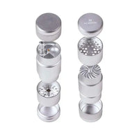 MJ Arsenal Capsule dugout with built-in grinder and storage for dry herb use - silver parts