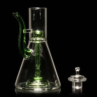 Milkyway Aqua Beaker 7.5" Hash Rig with Green Accents – Premium Glass Water Pipe - bottom top