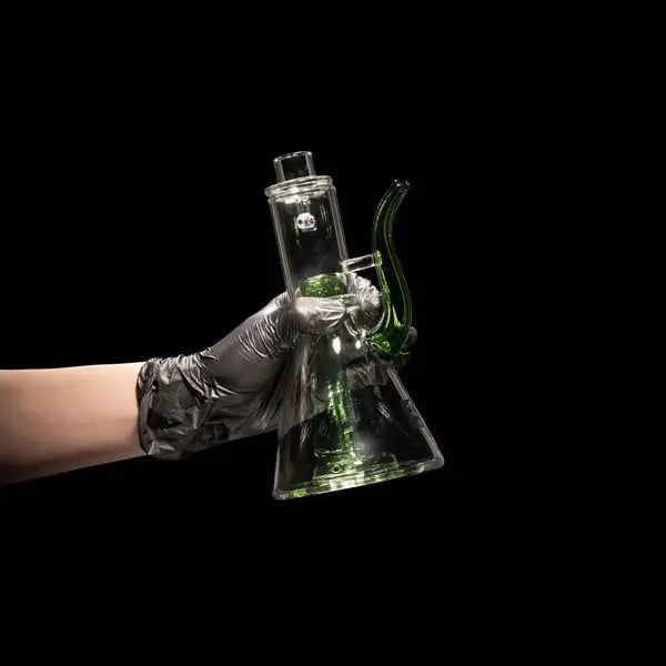 Milkyway Aqua Beaker 7.5" Hash Rig with Green Accents – Premium Glass Water Pipe - hand
