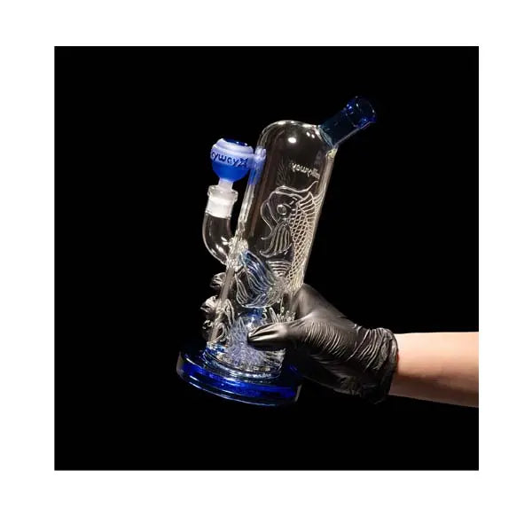 Milkyway Glass Koi Carp 10.5" water pipe with blue accents and etched design - hand