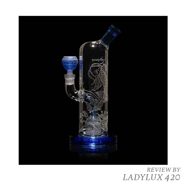 Milkyway Glass Koi Carp 10.5" water pipe with blue accents and etched design - right