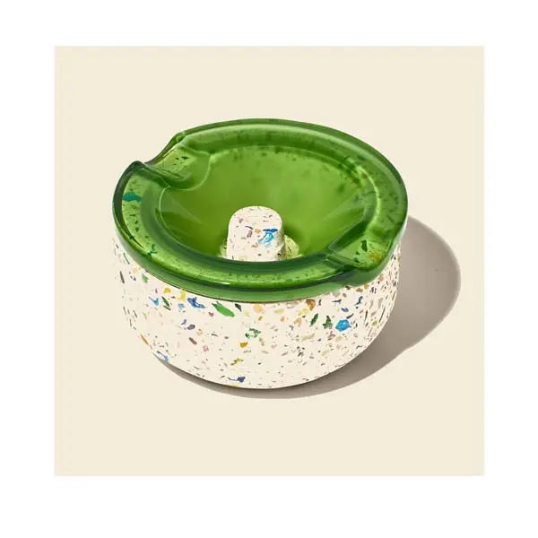 NWTN Symi recycled terrazzo and green borosilicate glass ashtray, modern designer smoking accessory - full