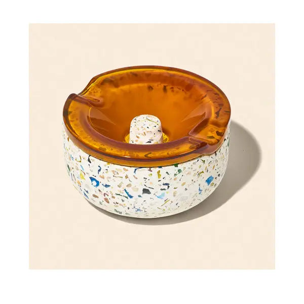 NWTN Symi recycled terrazzo and baltic amber borosilicate glass ashtray, modern designer smoking accessory - main top full