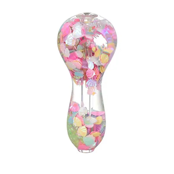 Pastel Paradise 3.75" Glow Spoon Pipe – Glycerin-Filled Hand Pipe in Soft Glass Colors - sea shells
