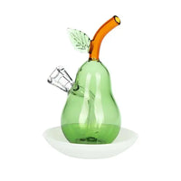 Perfect Pear cone bubbler on dish, compact glass water pipe for smooth hits - right