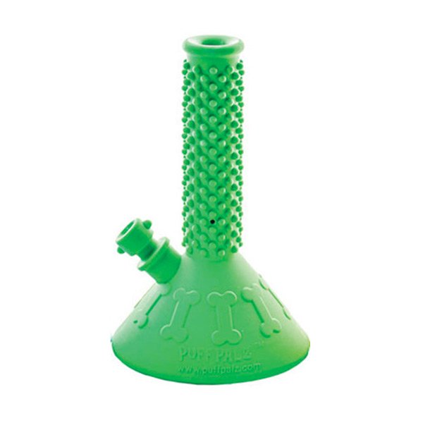 Puff Palz Beaker Buddy Pipe Dog Toy green