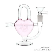 Pulsar Arrow Heart pink glass mini bong, compact water pipe for smooth hits - right