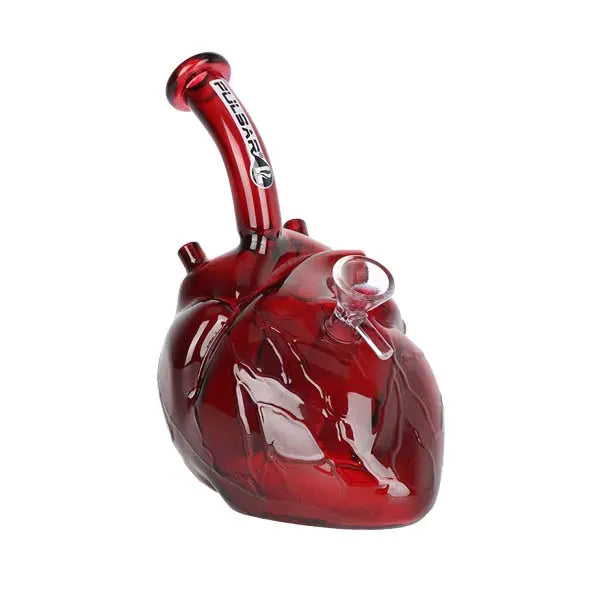 Pulsar Be Still My Heart glass water pipe with heart design and durable borosilicate glass - left