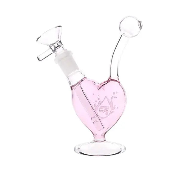 Pulsar Big Heart Glass Water Pipe with bold heart design and sturdy base for smooth hits - left