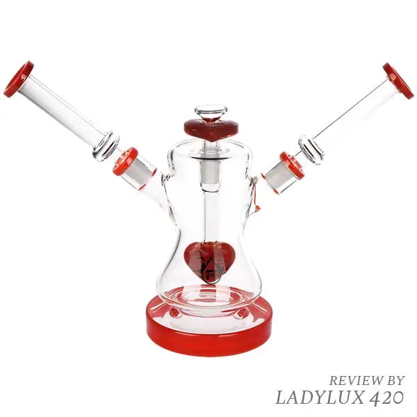 Pulsar Date Night Part 2 7.5" dual neck glass bong with romantic pink design