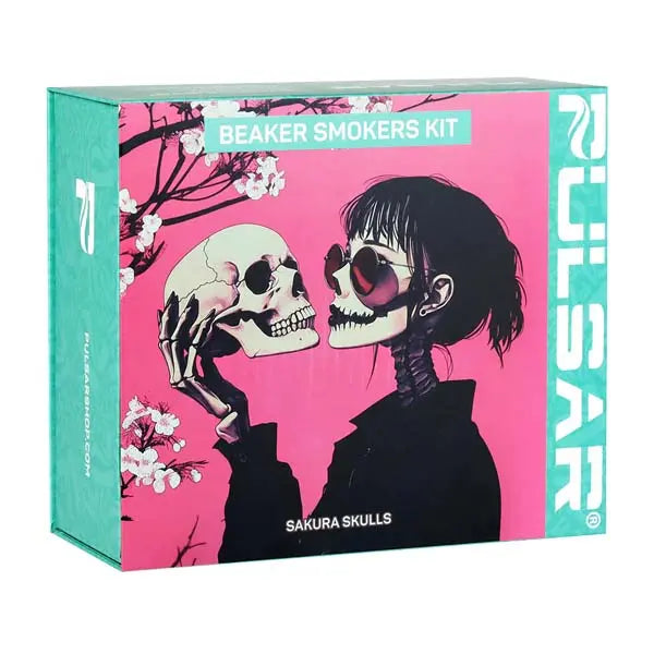 Pulsar Sakura Skulls 7.75in Beaker Water Pipe Kit – Stylish & Compact Smoker’s Set - box front