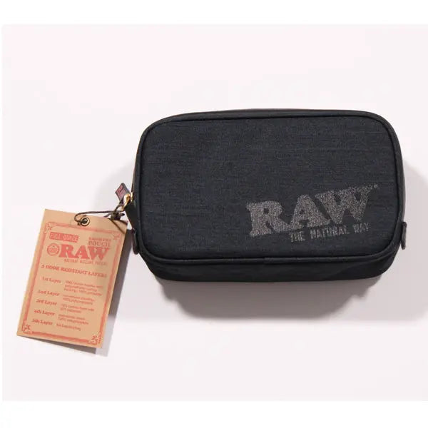 RAW Enhanced 5-Layer Black Smell Proof Smokers Pouch V2 with Foil Insert Bag - label