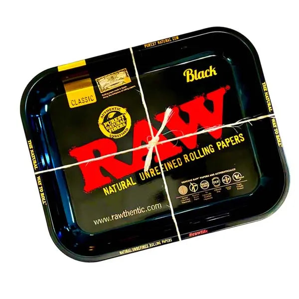 RAW Large Metallic Rolling Tray – premium metal tray for herbs, papers, and tools - black