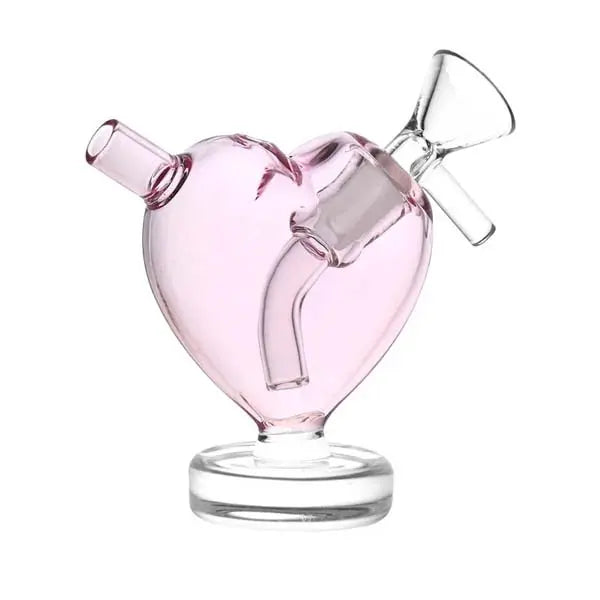 SeshGear Mini From The Heart Pink Glass Bubbler compact heart design water pipe - right
