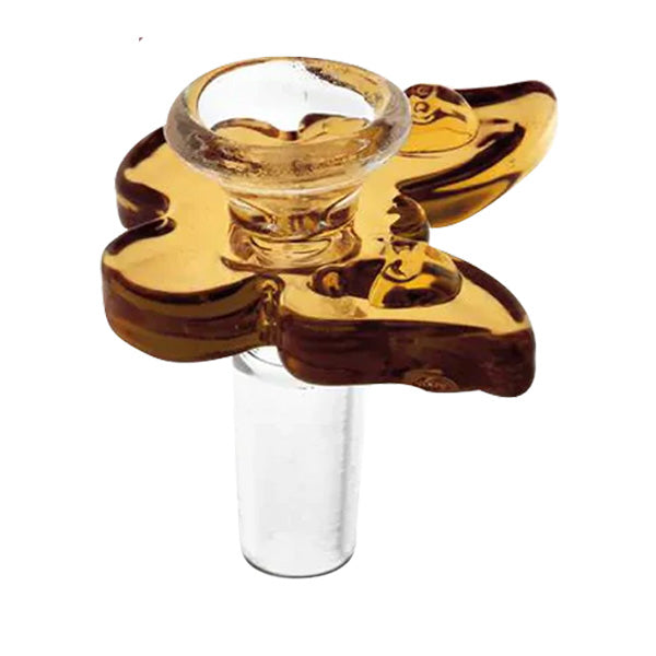 Skull Butterfly 14mm Glass Herb Slide Bowl for Bongs – Unique Flower Bowl Attachment - Yellow