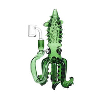 Spiny Squid green glass dab rig with tentacle design for smooth dabbing - back